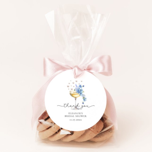 Sticker Rond Fleur sauvage Pearls Prosecco Merci Douche nuptial (Créateur téléchargé)