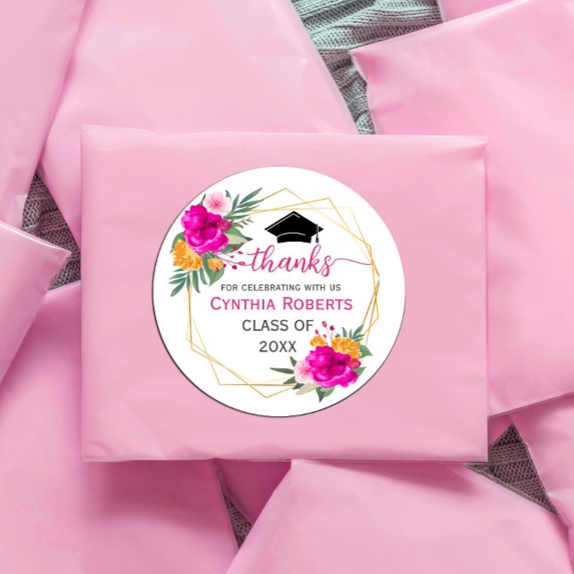 Sticker Rond Fleur sauvage Printemps Merci ("Say thank you in full bloom! 🌼🎓 Add a splash of color to your celebration with this  sticker.")