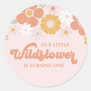 Sticker Rond Fleur sauvage Retro Floral premier anniversaire