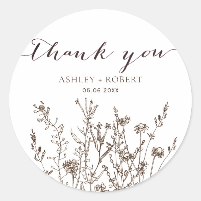 Sticker Rond Fleur sauvage Rustique Automne Meadow Wedding Favo (Devant)