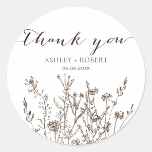 Sticker Rond Fleur sauvage Rustique Automne Meadow Wedding Favo