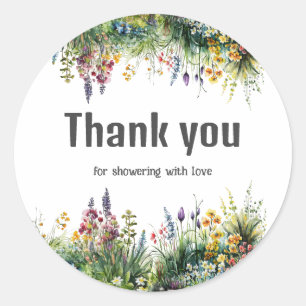 Sticker Rond Fleur sauvage rustique Boho Chic Floral Baby showe