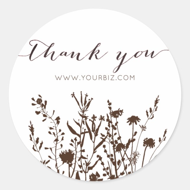 Sticker Rond Fleur sauvage rustique Herbe Terre Merci Floral (Devant)