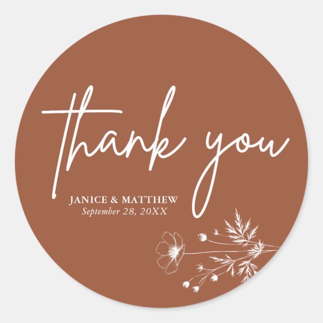 Sticker Rond Fleur sauvage rustique Terracotta Boho Mariage (Devant)