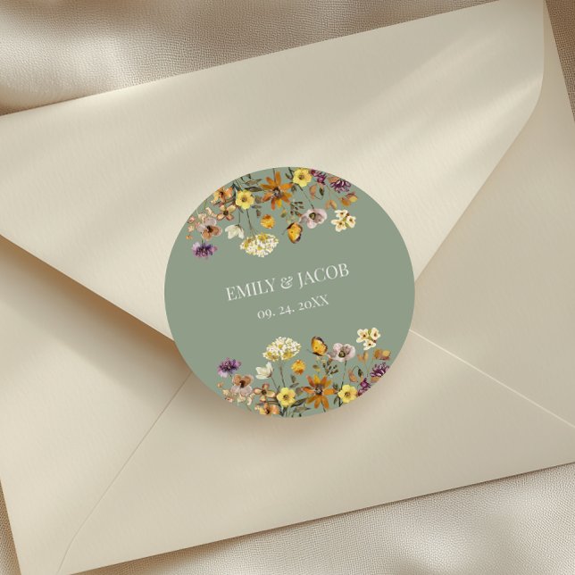 Sticker Rond Fleur sauvage Sage Green Mariage Boho  (Créateur téléchargé)
