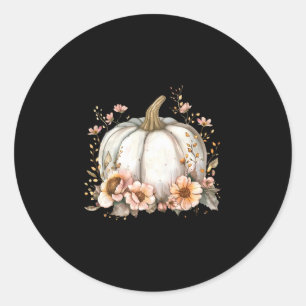 Sticker Rond Fleur Sauvage Saison Citrouille Automne Feuilles d