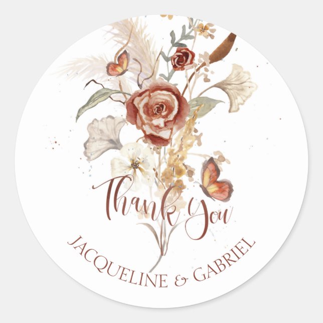 Sticker Rond Fleur sauvage séché Floral Aquarelle Mariage nupti (Devant)
