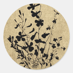 Sticker Rond Fleur sauvage Silhouette Burlap