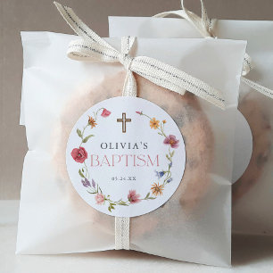 Sticker Rond Fleur sauvage Spring Floral Girl Baptism Party