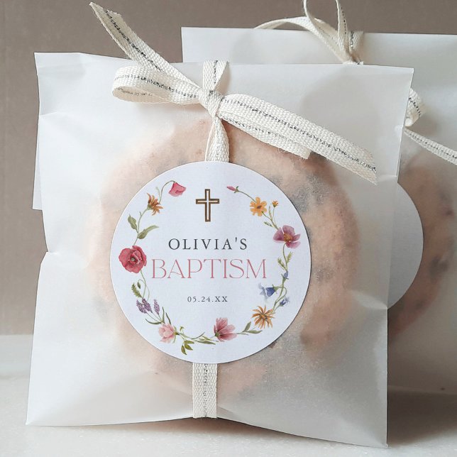 Sticker Rond Fleur sauvage Spring Floral Girl Baptism Party (Créateur téléchargé)