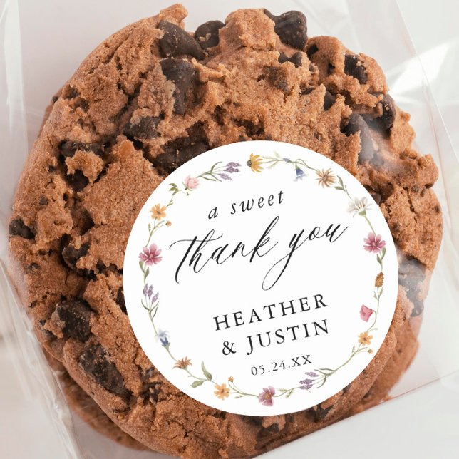 Sticker Rond Fleur sauvage Un Merci doux Faveur de mariage (Créateur téléchargé)