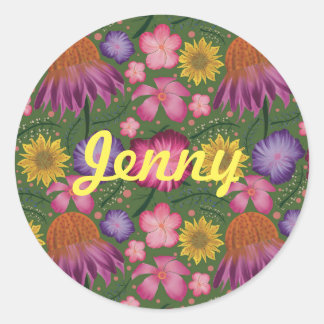 Sticker Rond Fleur sauvage Vert Floral Personnalisé