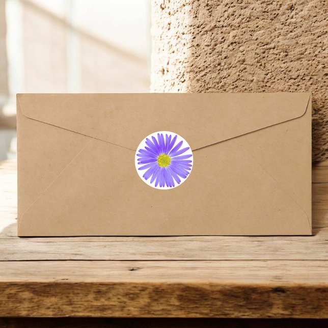 Sticker Rond Fleur sauvage violet avec photo Centre Jaune (purple wildflower round 1.5" sticker)