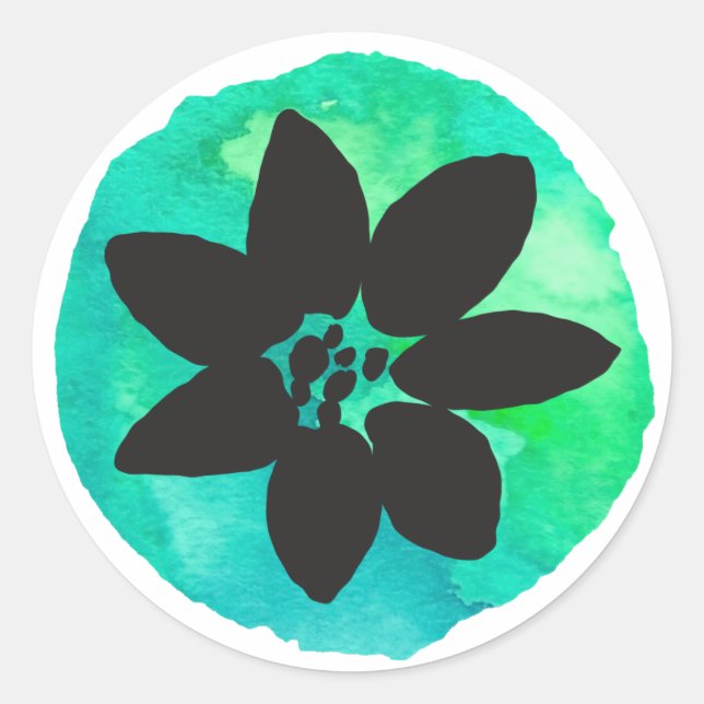 Sticker Rond Fleur Tropicale Bleue Verte (Devant)