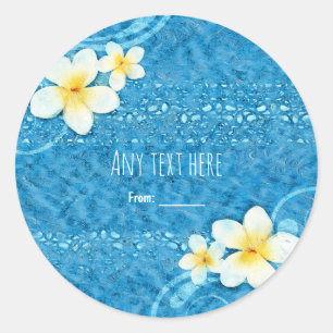 Sticker Rond Fleur tropicale de Plumeria bleu pour cadeau de fê