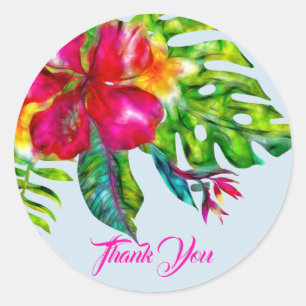 Sticker Rond Fleur tropicale lumineuse d'hibiscus et feuilles F