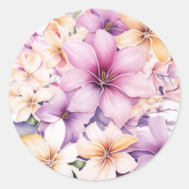 Sticker Rond Fleur tropicale pastel hawaïenne (Devant)