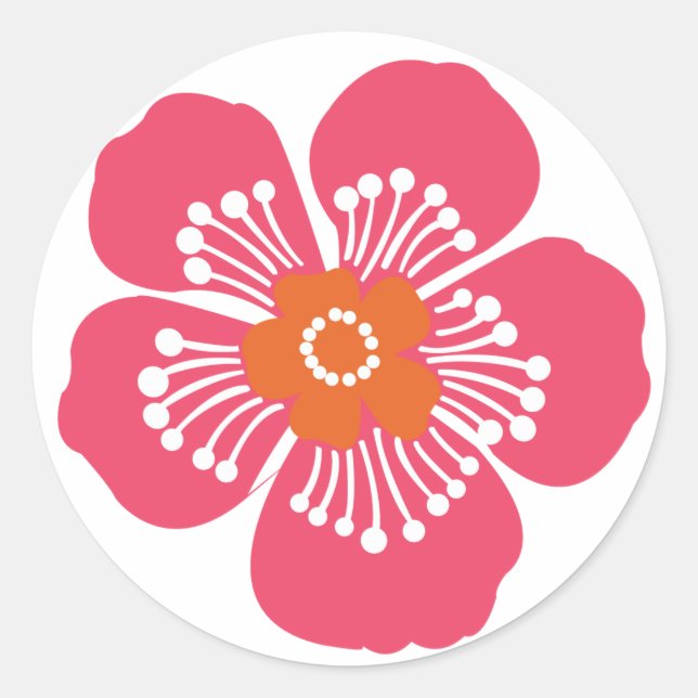 Sticker Rond Fleur tropicale rose (Devant)