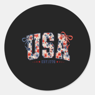Sticker Rond Fleur Usa Coquette Patriote Bow 4 Juillet Amer