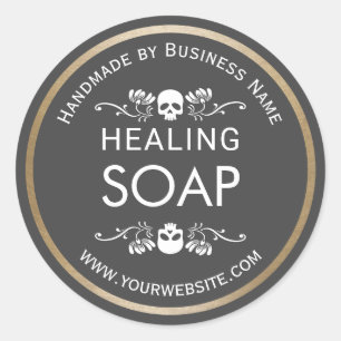 Sticker Rond Fleur vintage et le crâne de guérison artisanale G