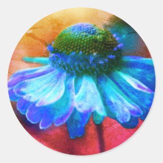 Sticker Rond Fleur Zinnia bleu Abstraite détendue