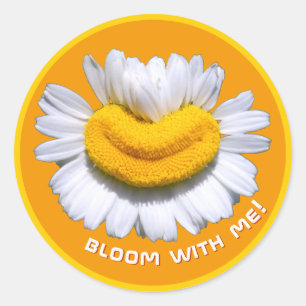 Sticker Rond "Fleuris avec moi !" Charmomilla Sourire Orange