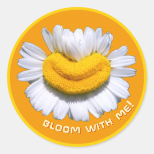 Sticker Rond "Fleuris avec moi !" Charmomilla Sourire Orange