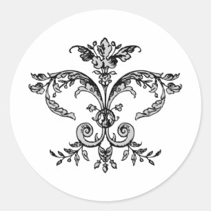 Sticker Rond Fleurish de fantaisie BW