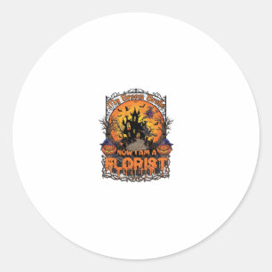 Sticker Rond Fleuriste Balai Cassé Sorcière Halloween Citrouill