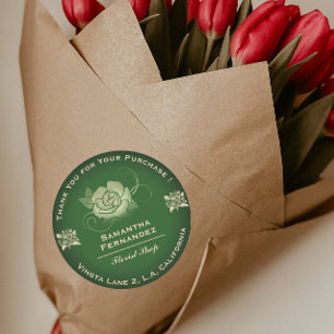 Sticker Rond Fleuriste Rose Fleur Olive Green & Beige Business