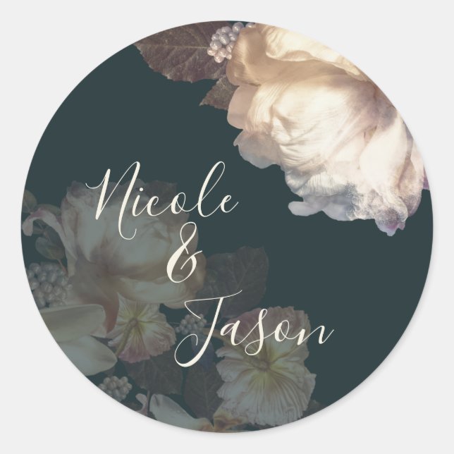 Sticker Rond Fleurit romantique Floral Élégant Botanique (Devant)