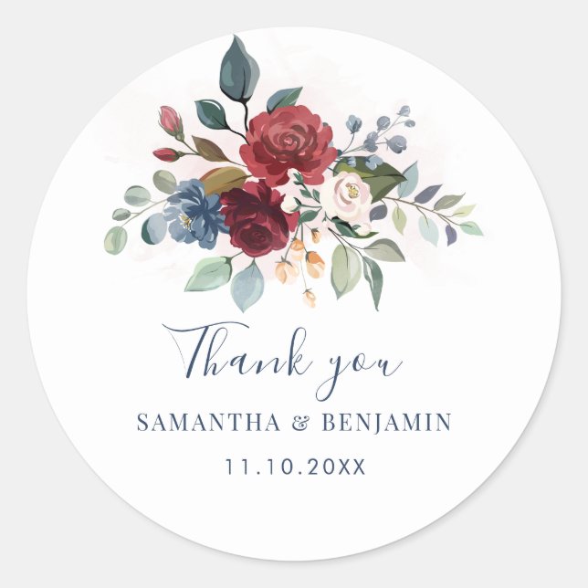 Sticker Rond Fleuron Floral Merci Mariage (Devant)