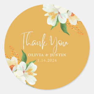 Sticker Rond Fleuron jaune chaud Fleurs de printemps Mariage Fa