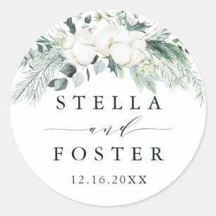 Sticker Rond Fleurs à feuillage persistant et coton Mariage élé