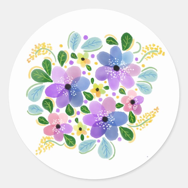 Sticker Rond Fleurs à l'aquarelle (Devant)