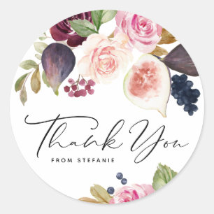 Sticker Rond Fleurs à l'aquarelle avec Figue et Baie Merci