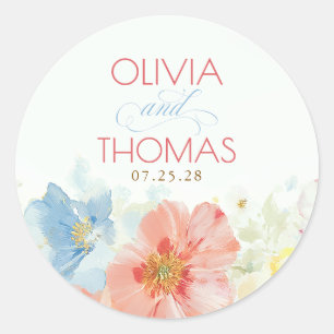 Sticker Rond Fleurs à l'aquarelle Élégant Mariage Bohème