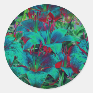 Sticker Rond Fleurs Abstraites bleues