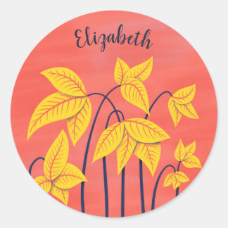 Sticker Rond Fleurs Abstraites Coral Jaune Nom floral