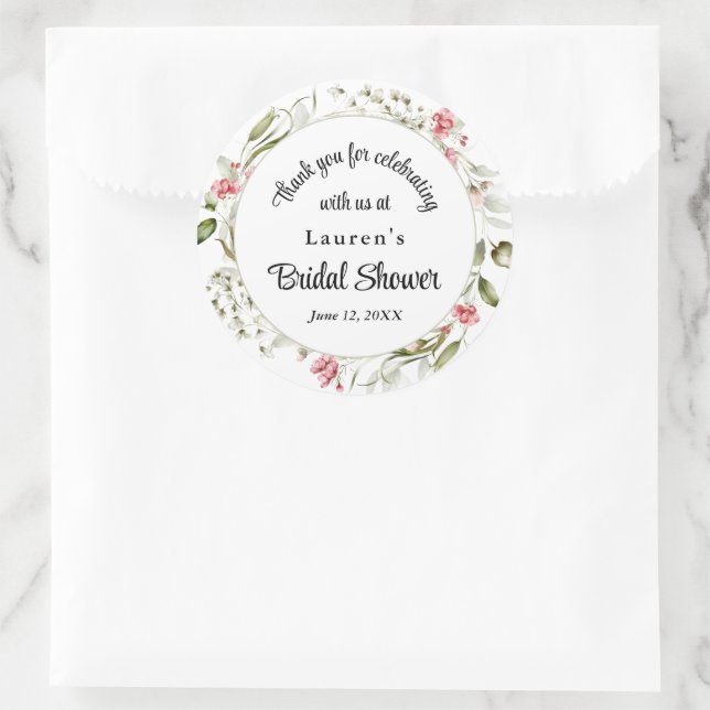 Sticker Rond Fleurs Aquarelle Délicates Faveur de Mariage Flora (Sac)