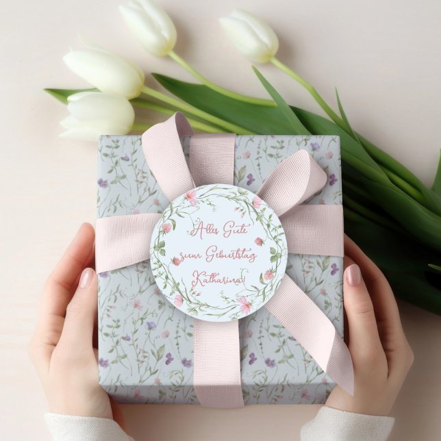 Sticker Rond fleurs, aquarelle, jour de naissance (Créateur téléchargé)
