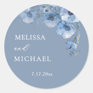 Sticker Rond Fleurs aquarelles bleues mariage