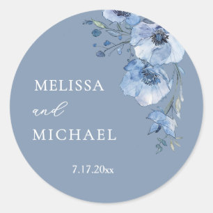 Sticker Rond Fleurs aquarelles bleues mariage