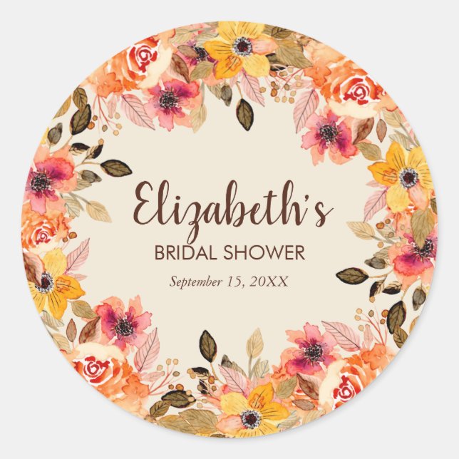 Sticker Rond Fleurs aquarelles d'automne Baby Shower (Devant)