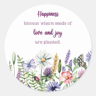 Sticker rond Fleurs aquarelles Fleurs de Bonheur