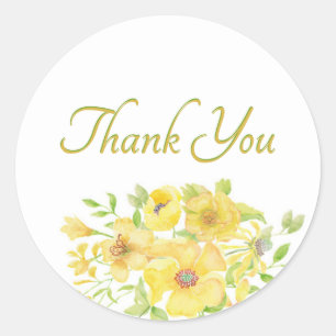 Sticker Rond Fleurs aquarelles jaunes merci rond classique
