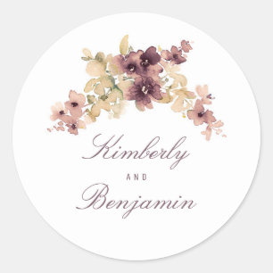 Sticker Rond Fleurs aquarelles Mauve et Mariage or