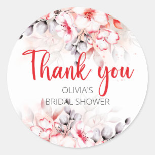 Sticker Rond Fleurs aquarelles rouges et grises pour Baby Showe