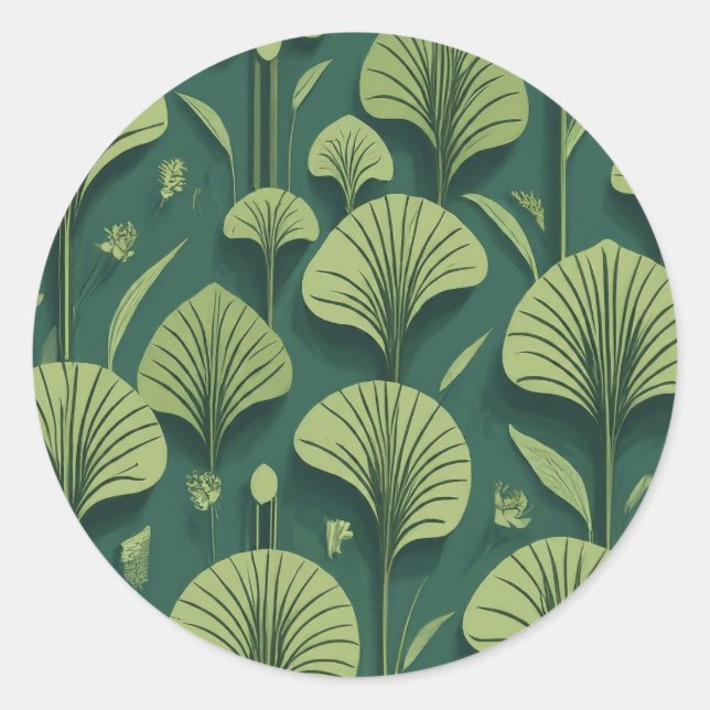 Sticker Rond fleurs, art déco, vert, précision méticuleuse, cl (Devant)