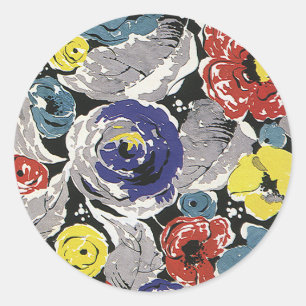 Sticker Rond Fleurs Art Déco Vintage, Motif Floral Roses